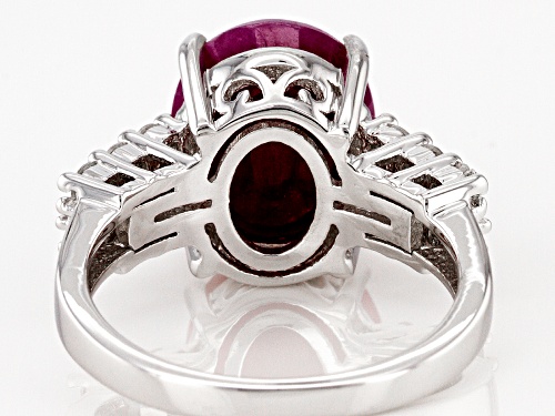 5.50ct Oval Indian Ruby With 0.79ctw White Zircon Rhodium Over Sterling Silver Ring - Size 9