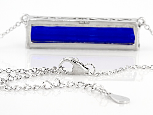 5.76ct Octagonal Lab Created Blue Spinel With 0.21ctw White Zircon Rhodium Over Silver Necklace - Size 18