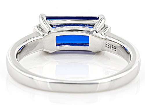 1.36ct Octagonal Lab Created Blue Spinel And 0.03ctw White Zircon Rhodium Over Sterling Silver Ring - Size 8