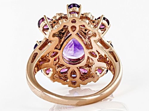 2.78ctw African Amethyst With 1.53ctw Rhodolite 18K Rose Gold over Sterling Silver Ring - Size 7