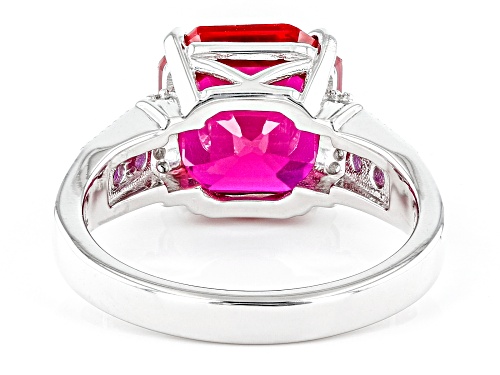 5.58ctw Lab Created Ruby With 0.09ctw White Zircon Rhodium Over Sterling Silver Ring - Size 8