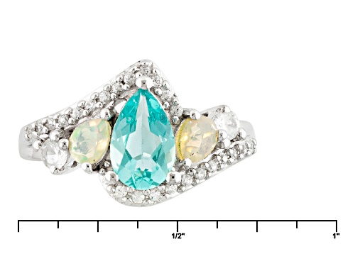 .91ct Pear Shape Paraiba Color Apatite, .17ctw Ethiopian Opal, .39ctw White Zircon Silver Ring - Size 11