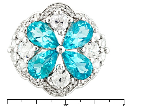 2.72ctw Pear Shape Paraiba Color Apatite With 2.04ctw Round White Zircon Silver Ring - Size 7