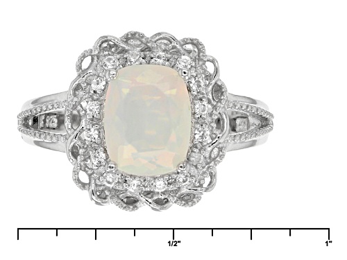 .95ct Rectangular Cushion Ethiopian Opal And .12ctw Round White Zircon Sterling Silver Ring - Size 12