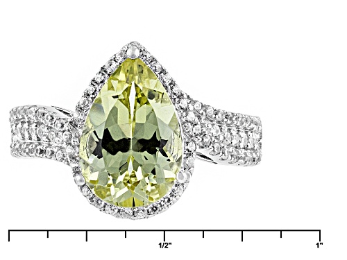 2.63ct Pear Shape Yellow Apatite With .46ctw Round White Zircon Sterling Silver Ring - Size 9