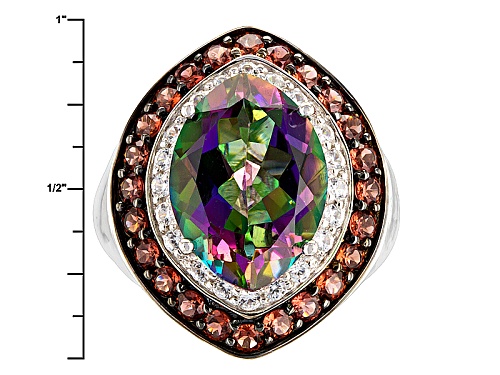 5.50ct Marquise Green Mystic Topaz®, .84ctw Vermelho Garnet™, .46ctw With Zircon Silver Ring - Size 12