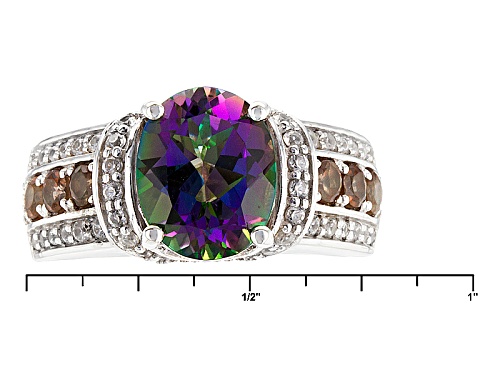2.82ct Oval Multi Color Mystic Topaz®, .30ctw Round Andalusite, .26ctw White Zircon Silver Ring - Size 7