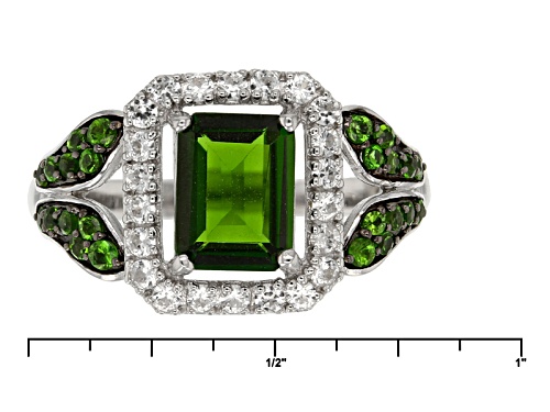 1.49ctw Emerald Cut And Round Russian Chrome Diopside With .39ctw Round White Zircon Silver Ring - Size 11