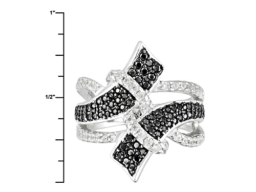 .40ctw Round Black Spinel And .29ctw Round White Zircon Sterling Silver Bypass Ring - Size 5