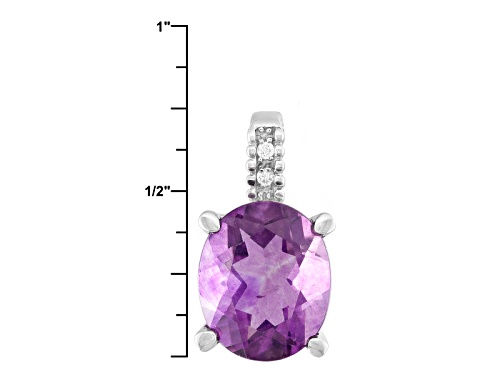 4.68ct Oval Purple Fluorite With .02ctw Round White Zircon Sterling Silver Pendant With Chain