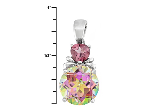 3.61ct Round Cosmopolitan Beyond™ Mystic Topaz® With .53ctw Rhodolite Silver Pendant With Chain