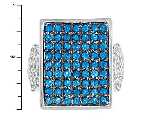 1.76ctw Round Neon Apatite With 2.61ctw Round White Zircon Sterling Silver Ring - Size 5