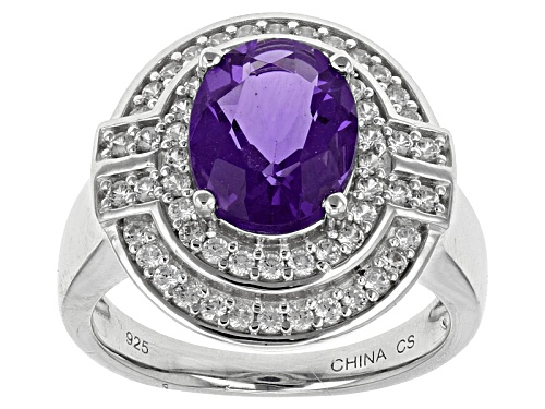 2.38ct Oval Color Change Blue Fluorite With .44ctw Round White Zircon Sterling Silver Ring - Size 12
