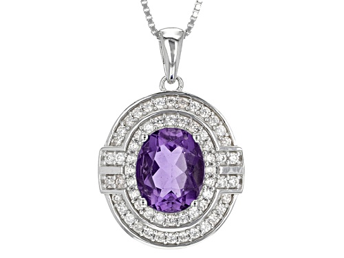 2.38ct Oval Color Shift Blue Fluorite With .44ctw Round White Zircon Silver Pendant With Chain