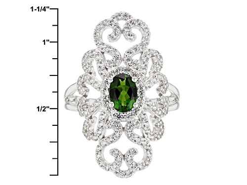 .60ct Oval Russian Chrome Diopside With 1.04ctw Round White Zircon Sterling Silver Ring - Size 5