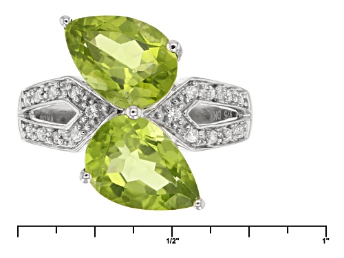 3.50ctw Pear Shape Manchurian Peridot™ With .13ctw Round White Zircon Sterling Silver Ring - Size 12