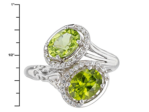 2.50ctw Oval Manchurian Peridot™ And .20ctw Round White Zircon Sterling Silver Ring - Size 7