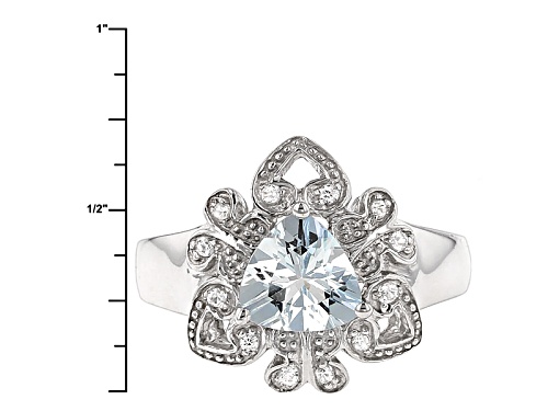.76ct Trillion Aquamarine And .11ctw Round White Zircon Sterling Silver Ring - Size 12