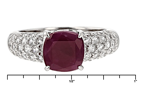 2.55ct Square Cushion Mahaleo® Ruby And .58ctw Round White Zircon Sterling Silver Ring - Size 8