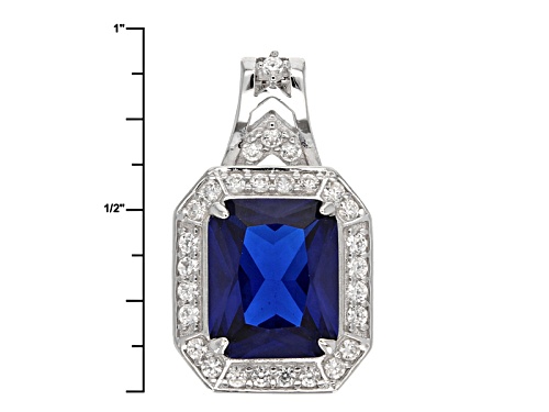 3.91ct Emerald Cut Lab Created Blue Spinel With .91ctw Round White Zircon Silver Pendant With Chain