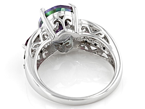 5.17ctw Mystic Fire® Green Topaz, Orissa Alexandrite and Rhodolite Rhodium Over Sterling Silver Ring - Size 9