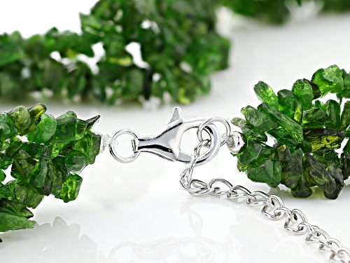 RUSSIAN CHROME DIOPSIDE CHIP STERLING SILVER MULTI-ROW WOVEN NECKLACE - Size 19