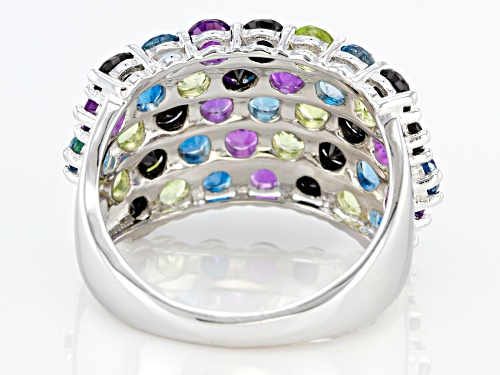 4.00CTW ROUND MULTI-COLOR GEMSTONE RHODIUM OVER STERLING SILVER BAND RING - Size 7