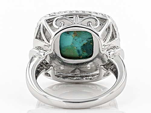 14mm Turquoise, .08ctw White Zircon Rhodium Over Silver & 14k Gold Over Silver Two Tone Ring - Size 6