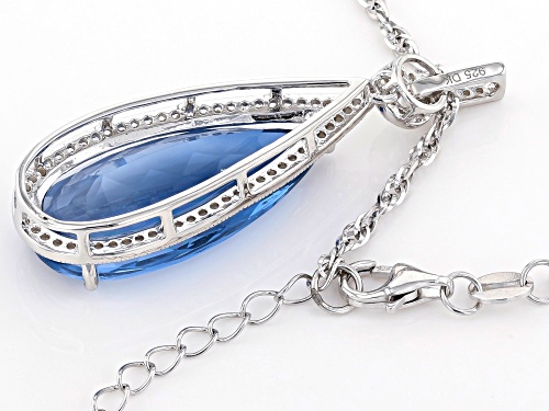 14.45ct Color Change Blue Fluorite And .64ctw White Zircon Rhodium Over Silver Pendant With Chain