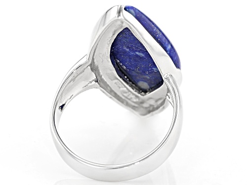 24x12mm fancy shape lapis lazuli solitaire rhodium over sterling silver ring. - Size 6