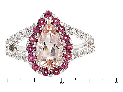 2.10ctw Morganite With Round Pink Tourmaline And White Zircon Sterling Silver Ring - Size 8