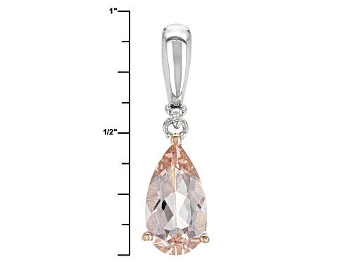 1.12ct Pear Shape Morganite And .01ct Round White Single Diamond Accent Silver Pendant With Chain
