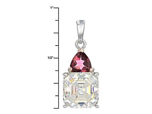 3.29ct Strontium Titanate and .32ct Pink Tourmaline Sterling Silver Pendant with Chain