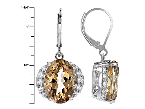 9.28ctw Oval Champagne Quartz And .74ctw Round White Zircon Sterling Silver Dangle Earrings