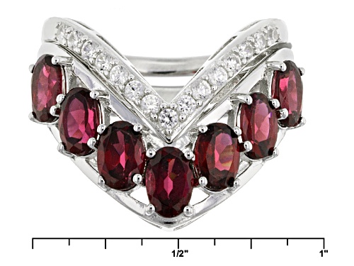 3.57ctw Oval Raspberry color Rhodolite And .38ctw Zircon Sterling Silver Stackable 2-Ring Set - Size 4
