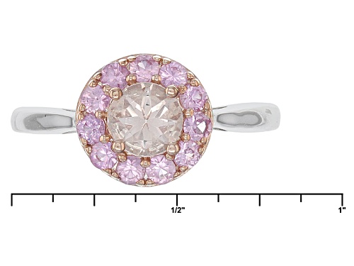 .45ct Round Peach Morganite With .38ctw Round Pink Sapphire Silver Ring - Size 12