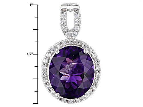6.06ct Oval Moroccan Amethyst With .60ctw Round White Zircon Sterling Silver Pendant With Chain