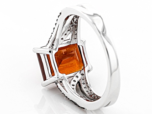 4.08ct Emerald Cut Hessonite And 1.02ctw Round Vermelho Garnet™ Silver Ring - Size 6
