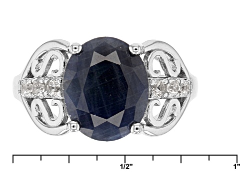 4.51ct Oval India Blue Sapphire And .18ctw Round White Zircon Sterling Silver Ring - Size 11