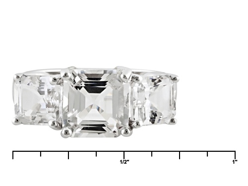 4.27ctw Asscher Cut Danburite 3-Stone Rhodium Over 10k White Gold Ring - Size 8