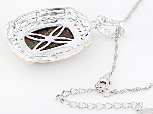 20x14mm Ammonite Shell Rhodium & 18k Yellow Gold Over Silver Two-Tone Enhancer With Chain