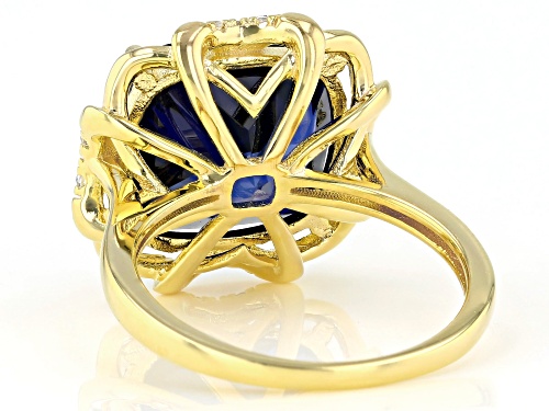 8.50ct Square Cushion Lab Blue Sapphire With 0.14ctw White Topaz 18K Yellow Gold Over Silver Ring - Size 8