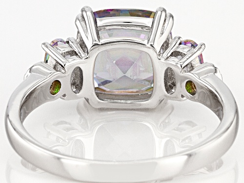 3.25ctw Cushion & Oval Mystic Quartz™ With 0.07ctw Chrome Diopside Rhodium Over Silver Ring - Size 8