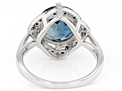 4.25ctw London Blue Topaz With 0.14ctw Blue And White Diamond Rhodium Over Sterling Silver Ring - Size 8