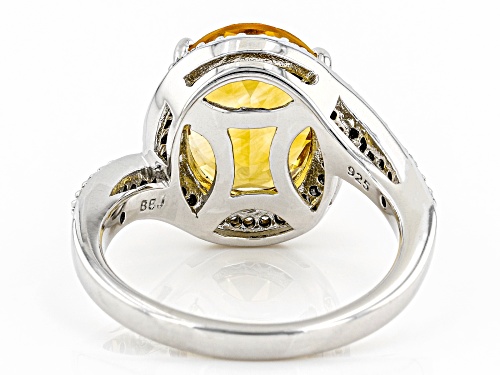 3.57ct Oval Brazilian Citrine With .29ctw Round White Zircon Rhodium Over Sterling Silver Ring - Size 9