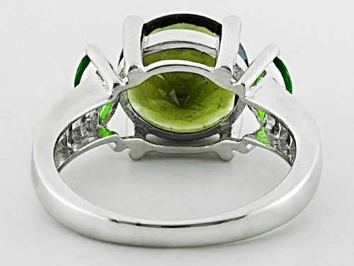 2.34ct Moldavite, .43ctw Russian Chrome Diopside And .20ctw White Zircon Sterling Silver Ring - Size 10