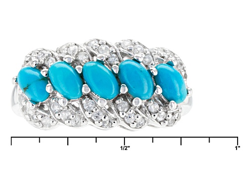 5x3mm Oval Cabochon Turquoise With .47ctw Round White Zircon Sterling Silver Ring - Size 11