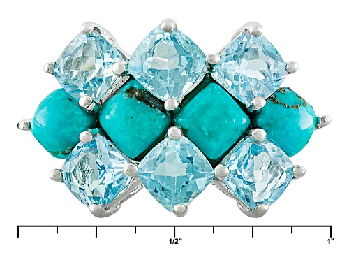 5mm Square Cushion Turquoise And 3.74ctw Square Cushion Glacier Topaz™ Sterling Silver Ring - Size 5