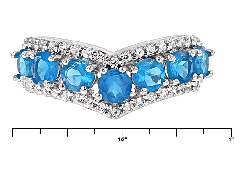 1.48ctw Round Neon Apatite And .22ctw Round White Zircon Sterling Silver Chevron Band Ring - Size 7