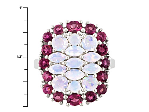 1.26ctw Marquise And Round Ethiopian Opal With 1.74ctw Oval And Round Pink Tourmaline Silver Ring - Size 6